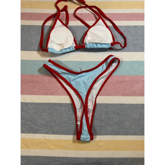NWOT Sky Blue & Red Micro Bikini Set – Size XS - Picture 6 of 9